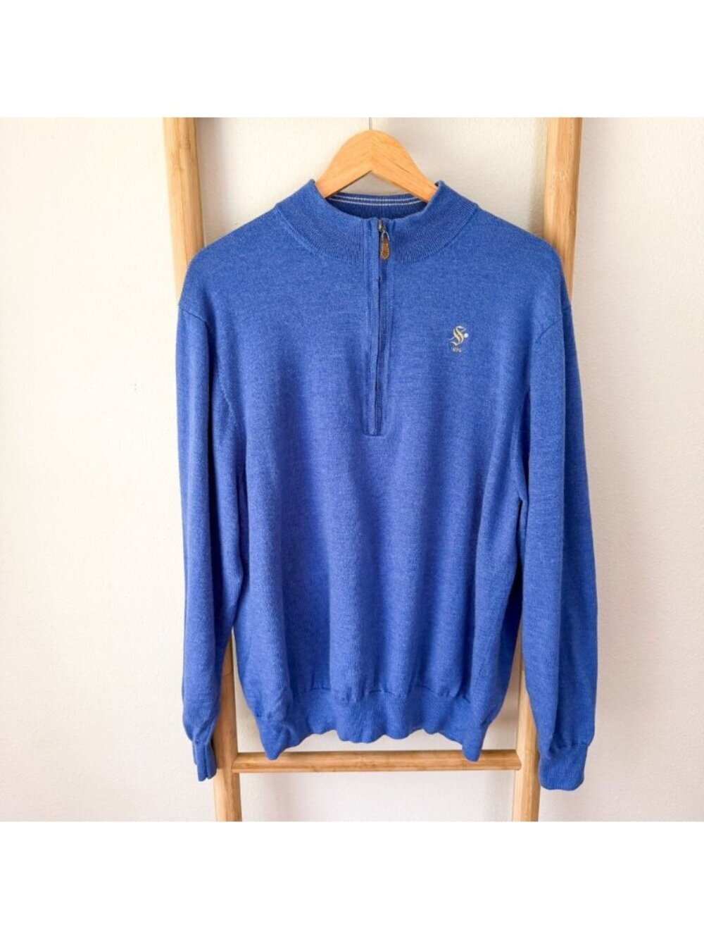 Donald Ross 100% Merino Wool Quarter Zip Sweater Blue Golf Pullover Mens XL